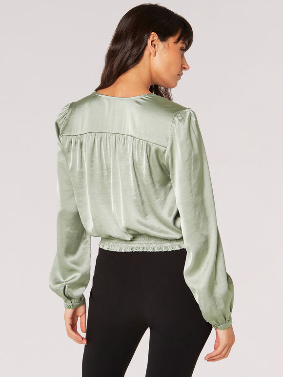 Soft Satin Wrap Top , Mint, large