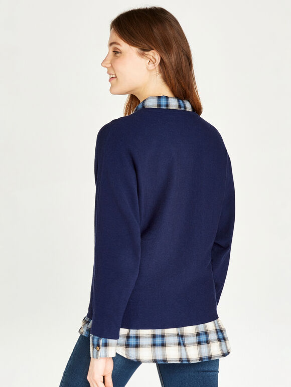 Rib Knit Batwing Jumper, Navy, large