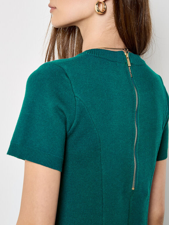 Panel Knitted A-Line Mini Dress, Teal, large