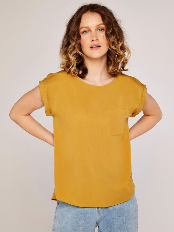 Split Back Tee, Mustard, large