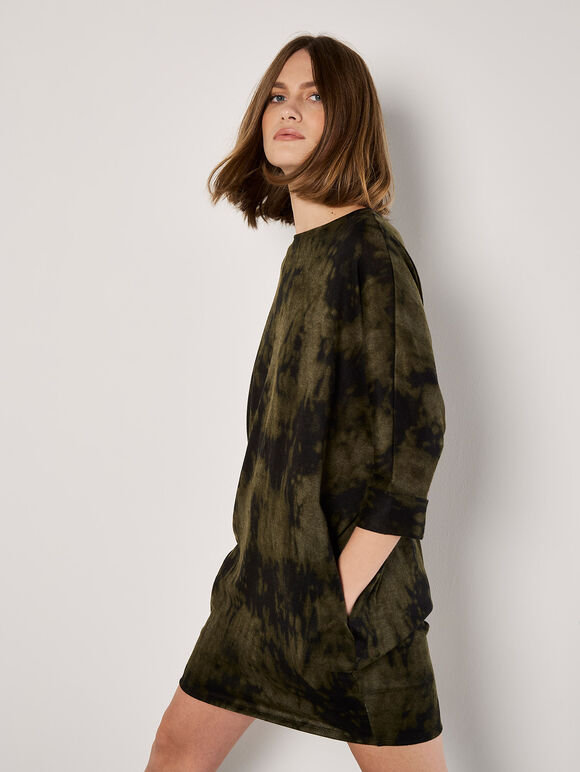 Tie Dye Knit Mini Dress, Khaki, large