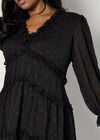 Curve Jacquard Star Chiffon Mini Dress, Black, large