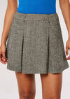 Pleated Herringbone Mini Skirt, Black, large