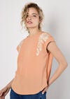 Floral Embroidered Crepe Top, Peach, large