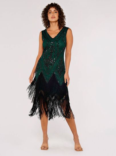 Chevron Sequin Frill Mini Dress