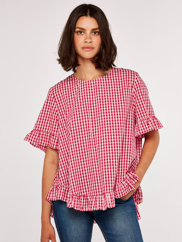 Gingham Ruffle Top, Red, large