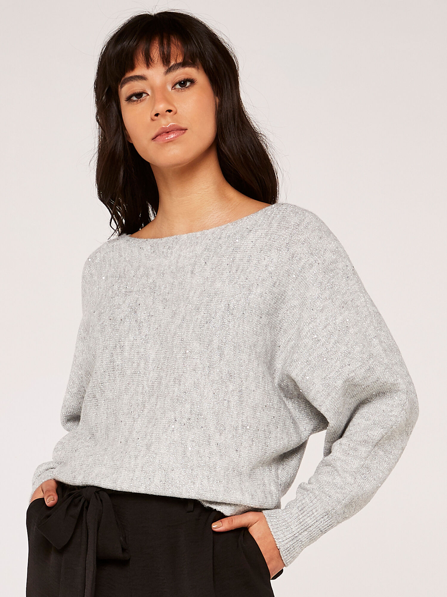 Grey slash neck jumper online
