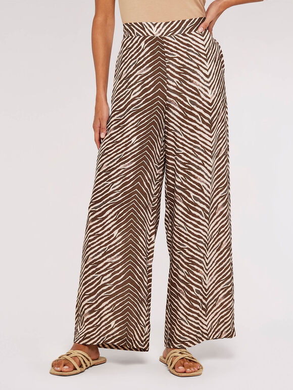 Zebra Palazzo Trousers, Brown, large
