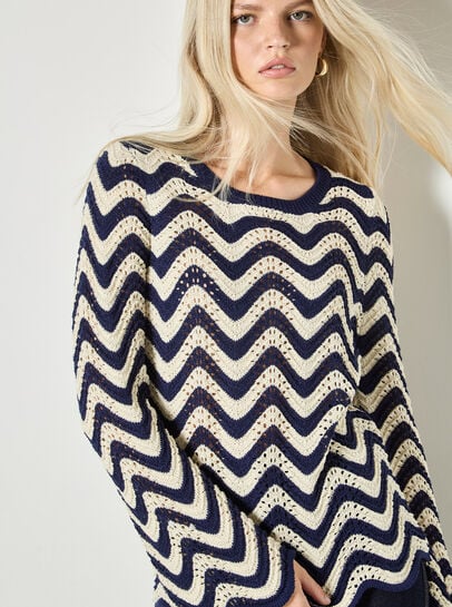 Stripe Waves Pointelle Knit Jumper