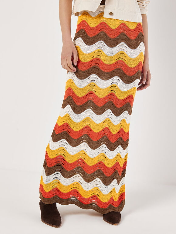 Colourful Waves Crochet Maxi Skirt, Orange, large