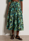 Tropical Leaf Patchwork Cotton Midi Skirt, Aqua - Turquoise, large