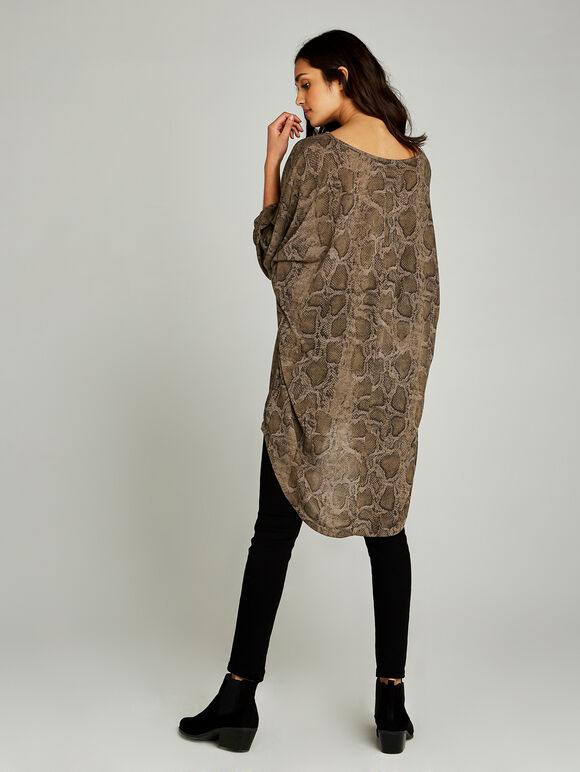 Animal Print Hem Tunic Top, Stone, large