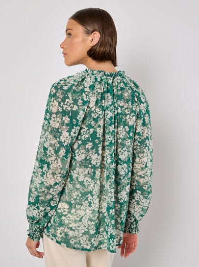 Blurred Floral Chiffon Blouse