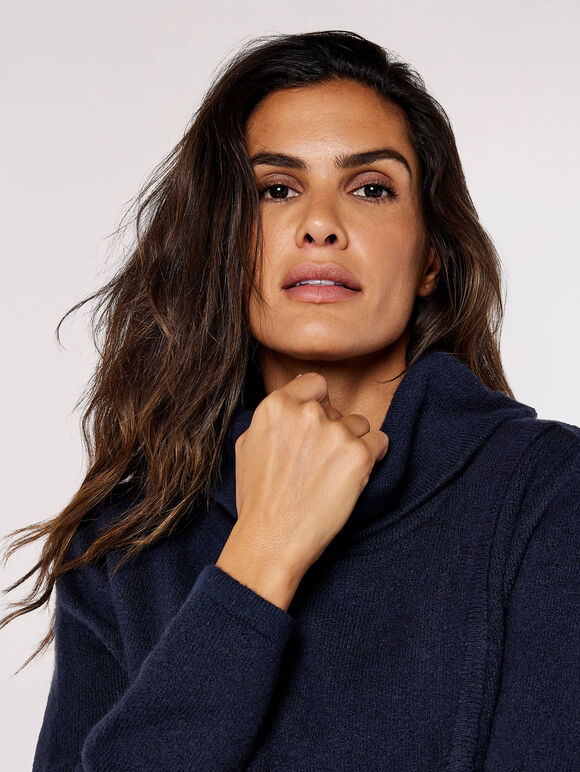 Roll Neck Wrap Jumper, Navy, large