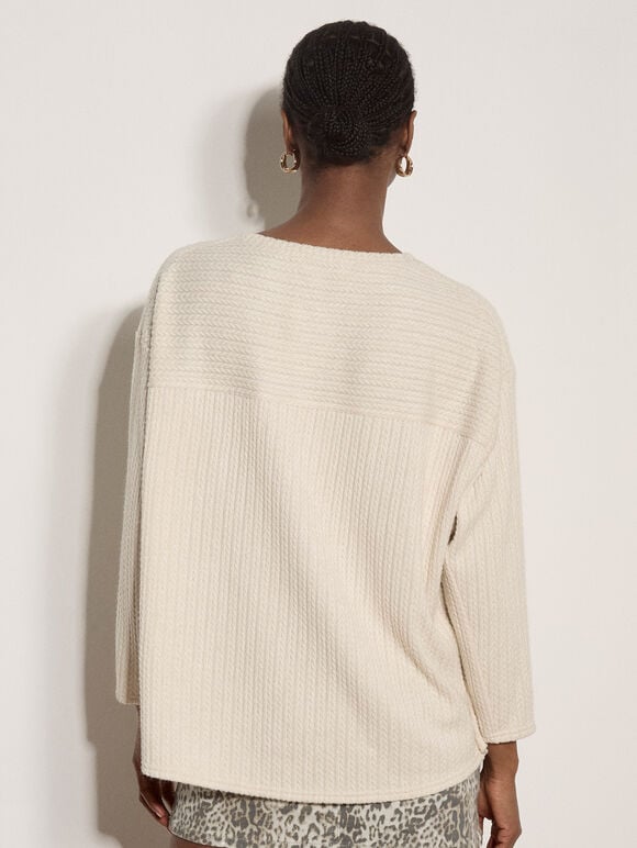 Jacquard Knit Jersey Top, Stone, large