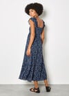 Folk Floral Metallic Midi Dress, Navy, large