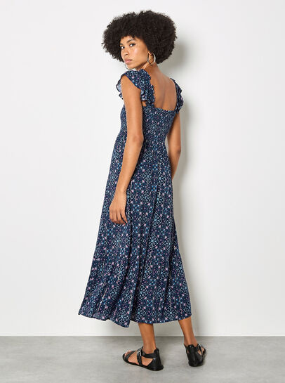 Folk Floral Metallic Midi Dress