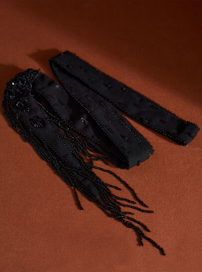 Embellished Thin Tassel Scarf