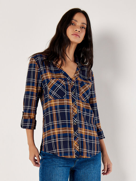 Classic Check Shirt, Navy, large
