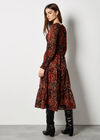 Ikat Patchwork Smocked Chiffon Midi Dress, Burgundy, large
