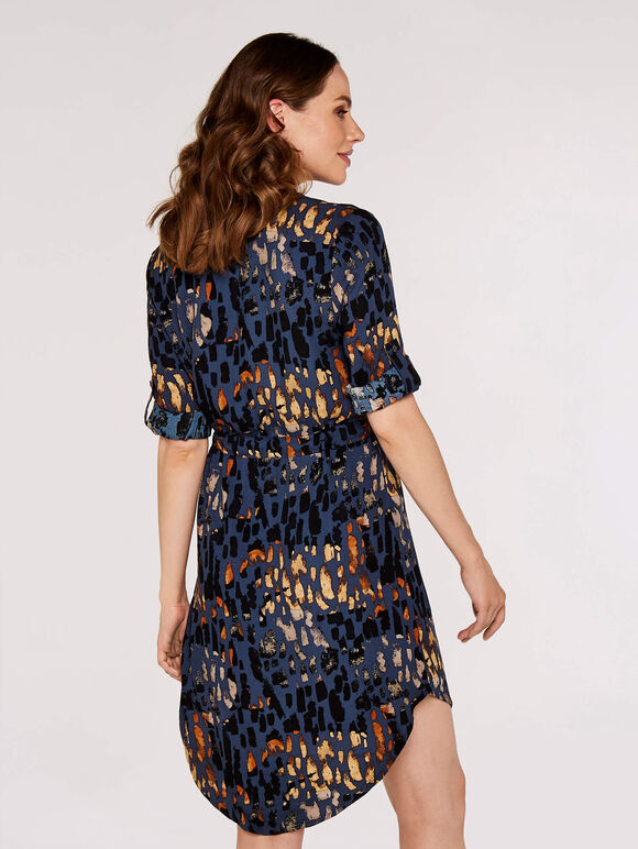 Brushstroke Print Dress, Navy, large
