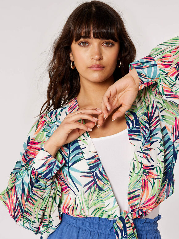 Tropical Crop Tie Blouse, Cream, large