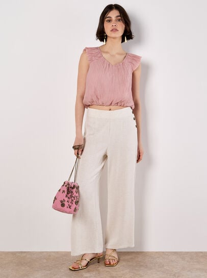 Sheer Crinkle Bubble Hem Crop Top