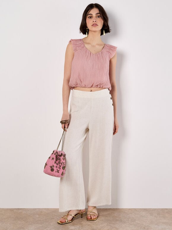 Sheer Crinkle Bubble Hem Crop Top, Pink, large