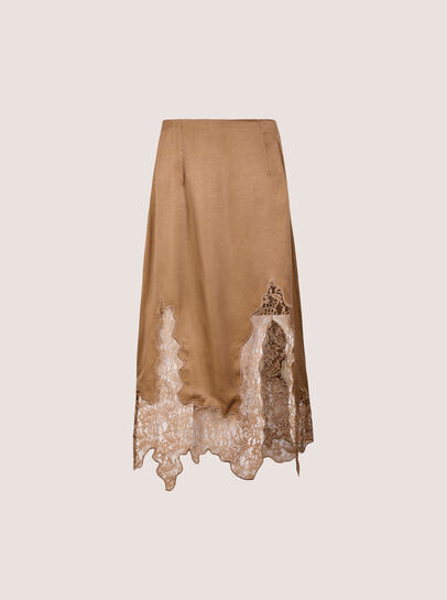 Lace Hem Satin Midi Skirt