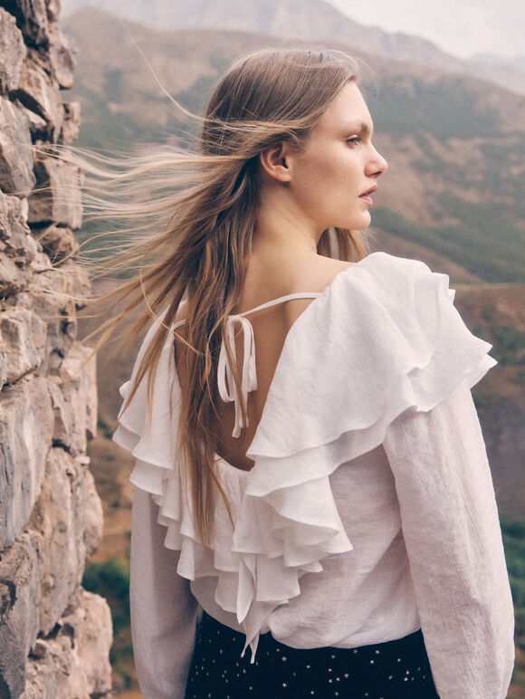Ruffle Collar Blouse, White, large