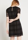 Flocked Check Swing Dress, Black, large