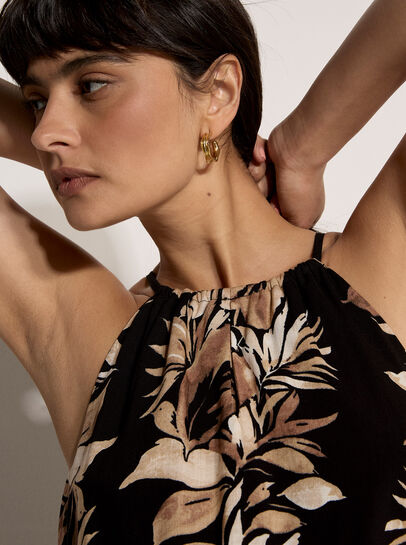 Tropical Leaf Halter Neck Maxi Dress