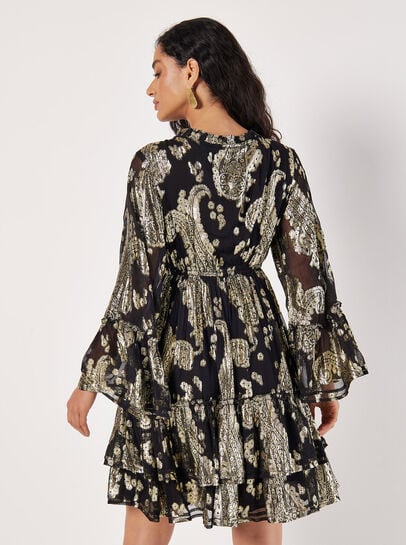 Gold Foil Paisley Mini Dress