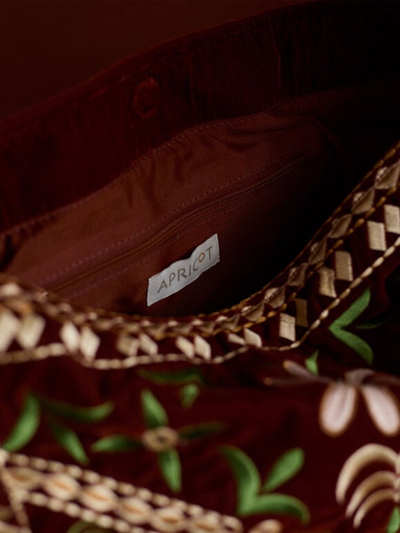 Floral Embroidered Shoulder Bag, Brown, large