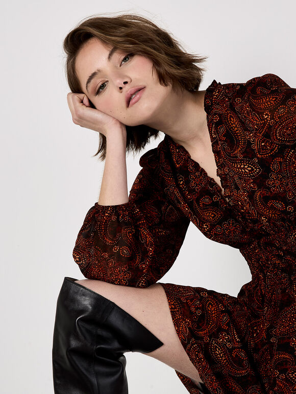 Batik Paisley Mini Dress, Orange, large