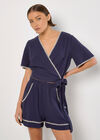 Stitch Detail Linen Blend Shorts, Navy, large