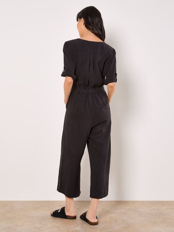 Wide Leg Culotte Jumpsuit, Black, large