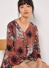 Patchwork Scarf Print Blouse, Orange, large