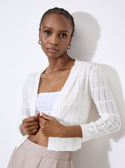 Pointelle Chevron Knit Shrug