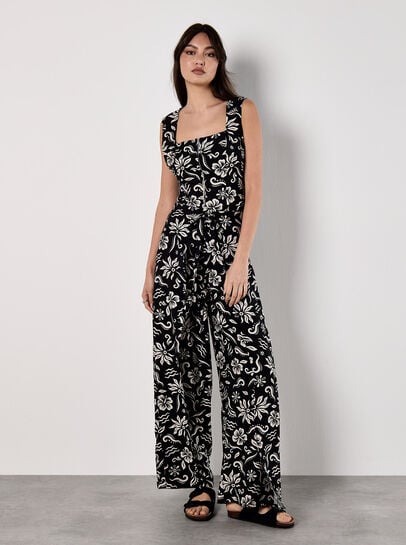 Tropical Print Wrap Leg Trousers