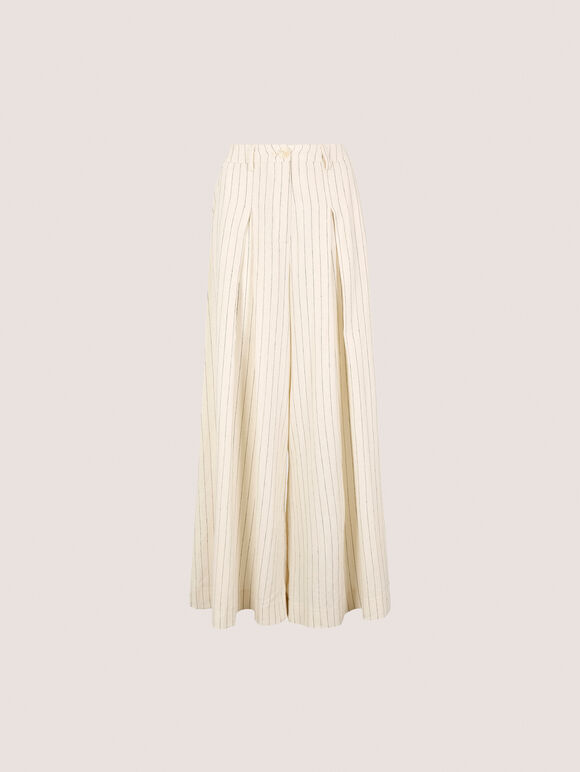 Pinstripe Pleat Palazzo Trousers, Stone, large