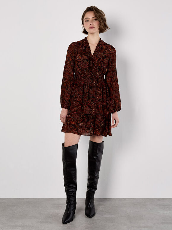 Batik Paisley Mini Dress, Orange, large