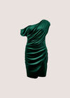 One-Shoulder Velvet Bodycon Mini Dress, Green, large