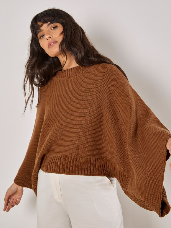 Mock Neck Cape Jumper, Rust, large