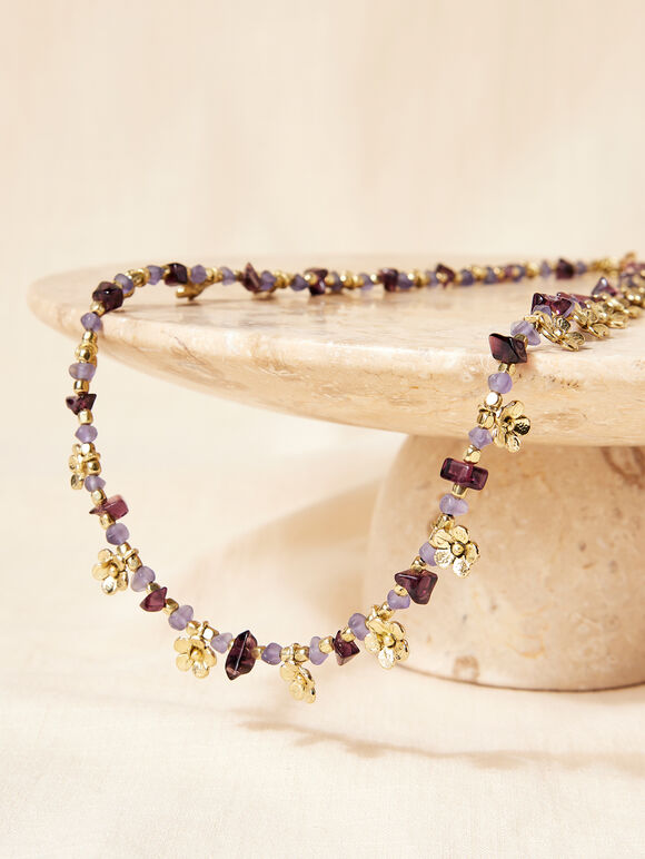 Goldene Halskette mit Blumen und Steinen, sortiert, groß