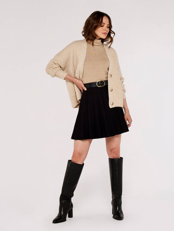 Knit Boyfriend Cardigan, Stone, large