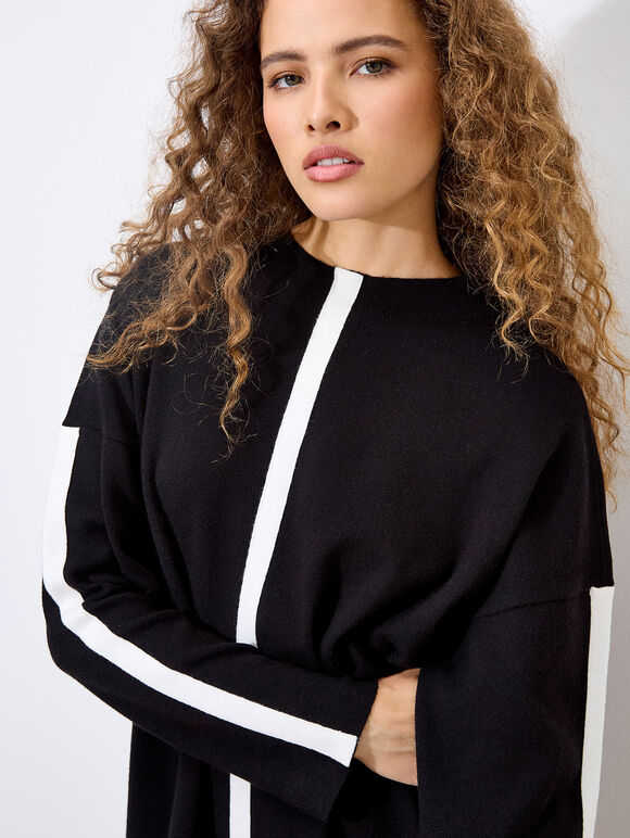 Mock Neck Mono Stripe Jumper, Black, large