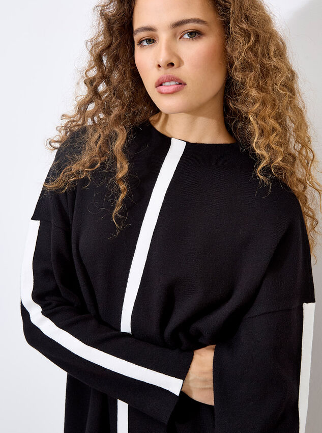 Mock Neck Mono Stripe Jumper, Black, large