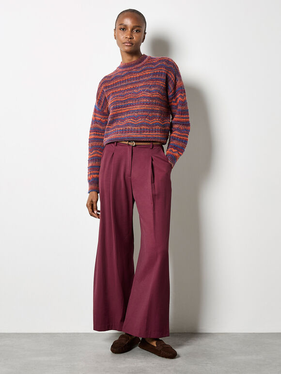 Pointelle Knit Stripe Jumper, Orange, large