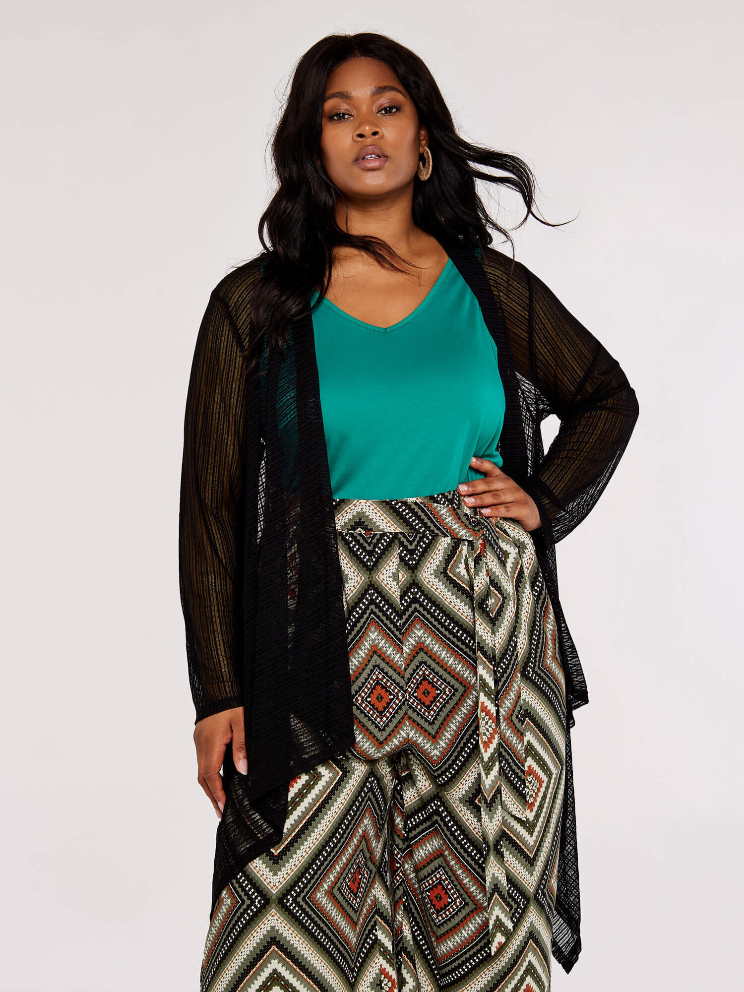 Curve Mesh Waterfall Cardigan